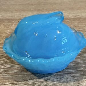 **SOLD** Vintage Blue Milk Glass Bunny Rabbit Covered Dish Trinket